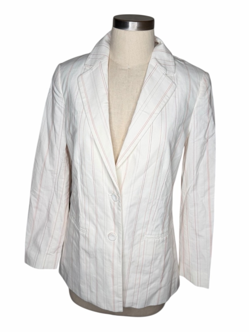REBECCA TAYLOR TAILORED White Pink Striped Button Front Blazer Jacket Women's 4